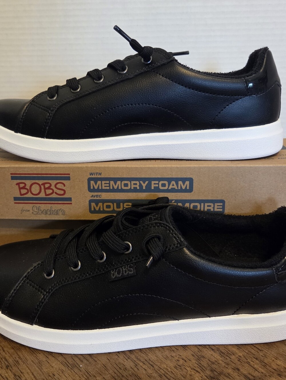 BOBS from Skechers Women's 9.5 Black Casual Lace-Up Sneaker with White Sole NIB